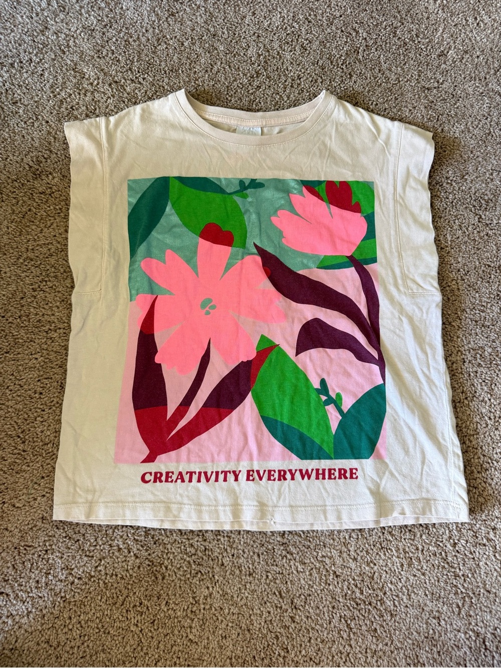 Zara Cream Tank Top with Pink Floral Graphic